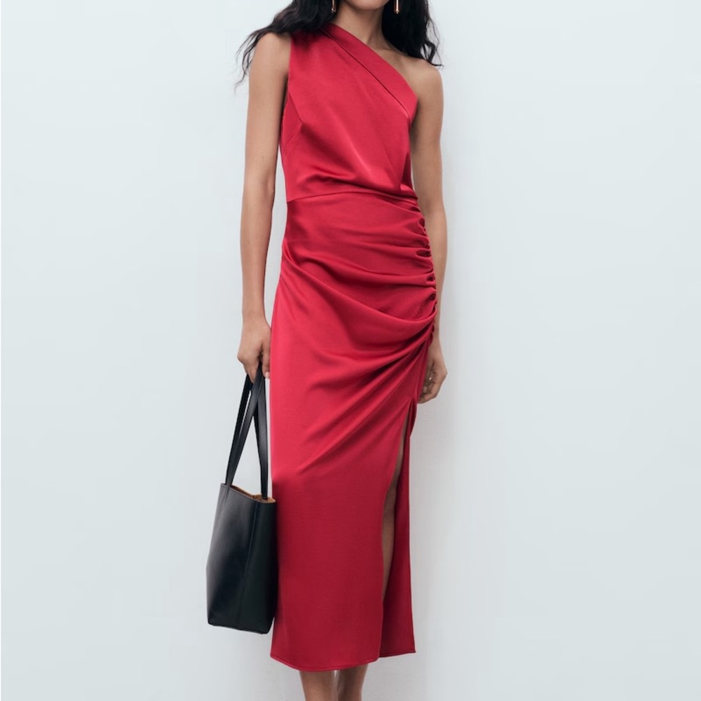 MANGO ASYMMETRICAL SATIN DRESS WITH SIDE SLITS